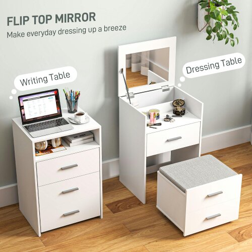 HOMCOM Vanity Desk with Mirror, 2 Drawers, Shelf, White