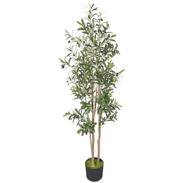 Decorative Artificial Plant, 175 cm Silk Olive Tree with 787 Leaves in Cement Pot, Fake Plant