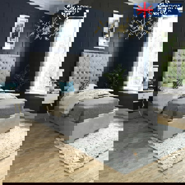 Casa Magna Alma Upholstered Soft Velvet Bed Frame - Grey