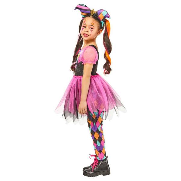 Bristol Novelty Girls Harlequin Costume - Black/Pink/Multicoloured - 