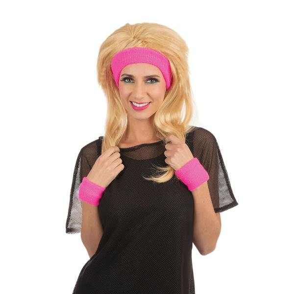 Bristol Novelty Unisex Adults 80s Headband Wristband Set - Pink - 