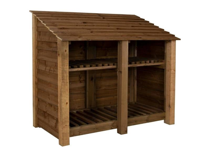 Arbor Garden Solutions Wooden Log Store with Shelf W-146cm, H-126cm or 180cm, D-88cm - Brown Finish