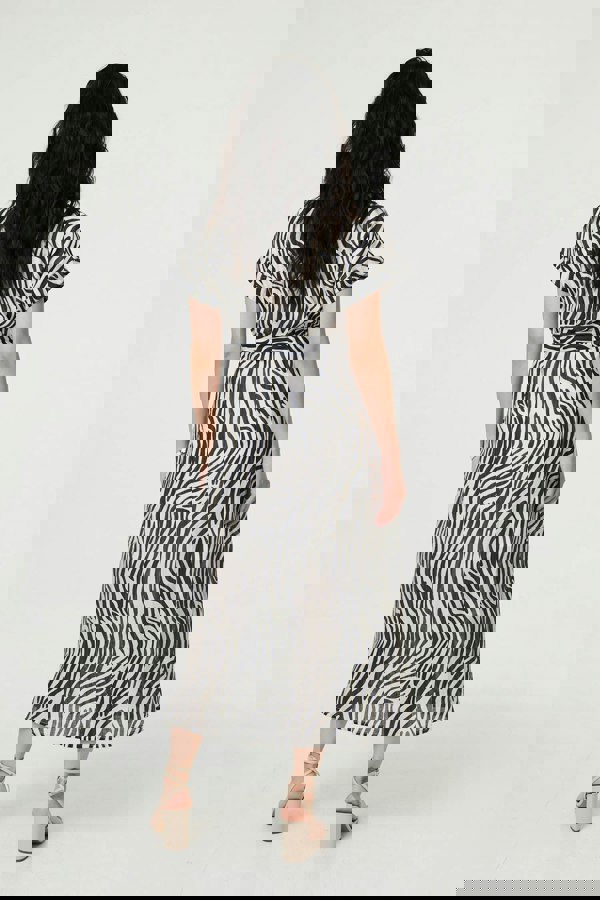 Black | Zebra Print Tie Waist Midi Shirt Dress
