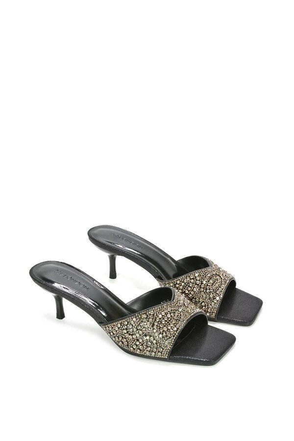 XY LONDON Sparkly Crystal Kitten Heeled Sandal Mules
