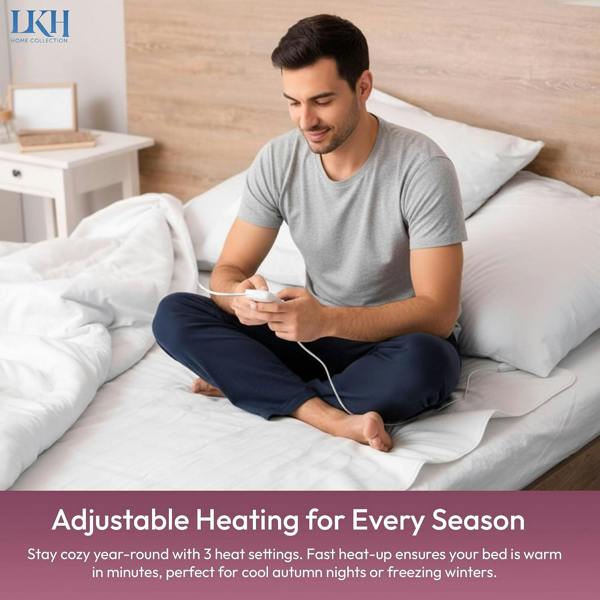 LKH HOME COLLECTION Electric Blanket Underblanket with 3 Heat Settings Dual Detachable Controller, Fast Heat-Up & Overheat Protection