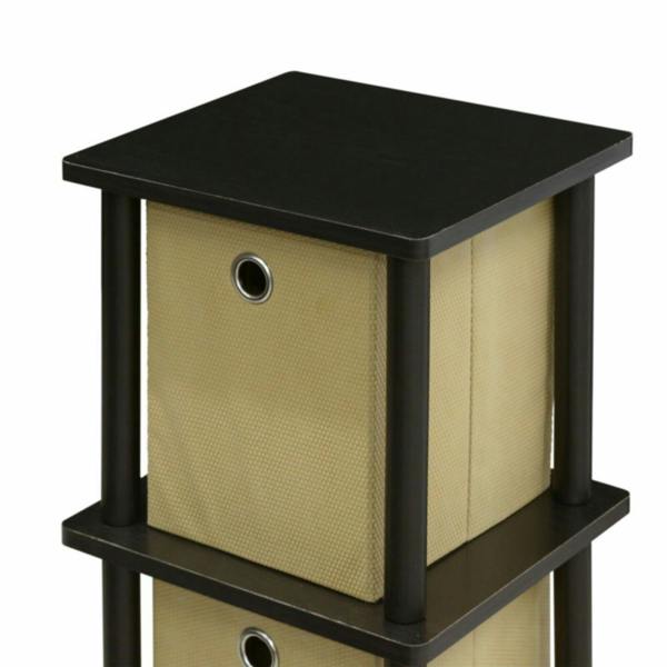 WALPLUS Space-Saving /BK/BR Turn-N-Tube 3 Tier Shelf with Bins, Blackwood/Black/Brown for Small Spaces - SKU 17052BKW
