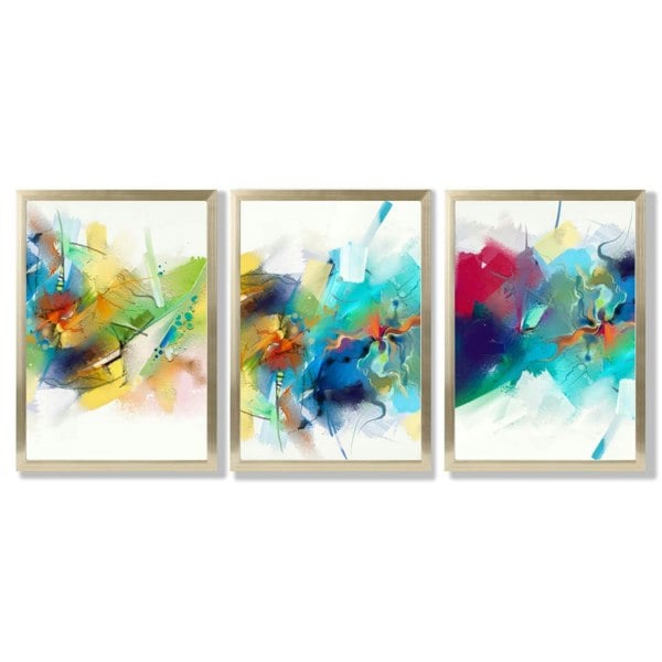 Artze Wall Art Set of 3 Abstract Multicolour Blue Pink Framed Wall Art Prints