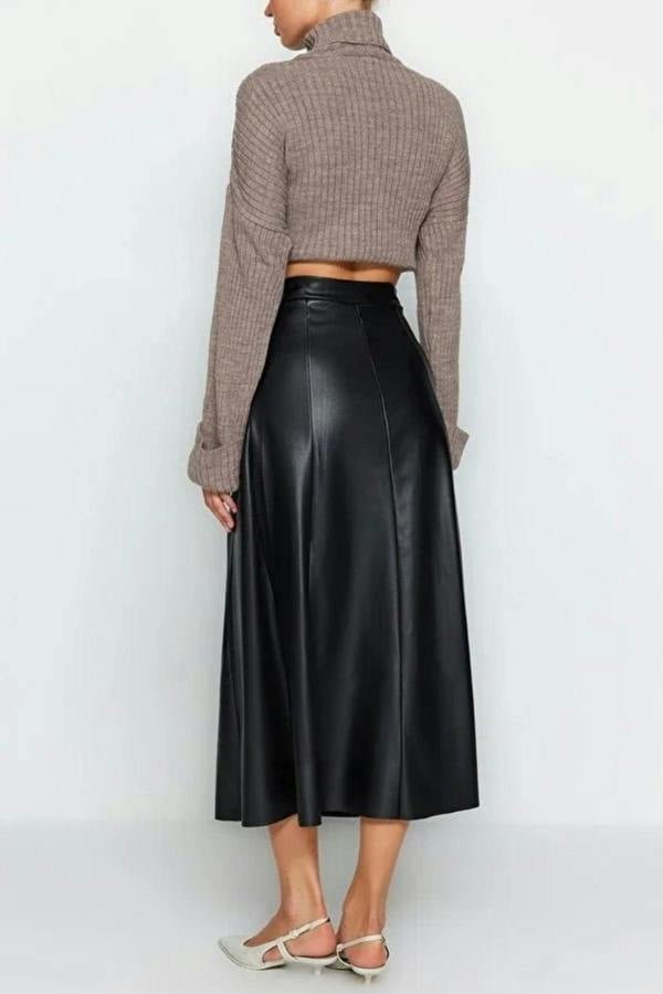 WOVCOR Faux Leather High Waist Maxi Skirt