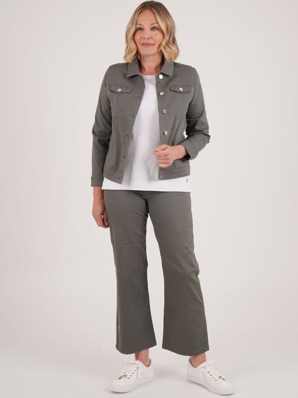 PennyPlain 5 Pocket Wide Leg Denim - Dark Sage