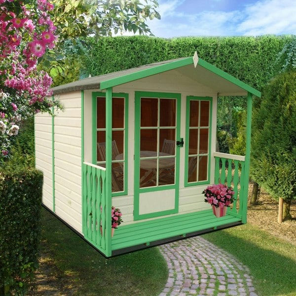 Shire Chatsworth & Verandah 7x7 12mm interlock Clad wooden Summerhouse - Best Shed