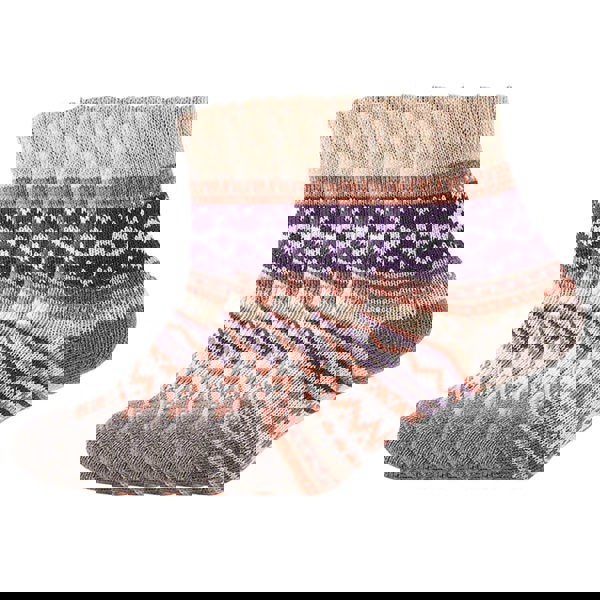 Anysox 5 Pairs Size 5-9 Fashion Thick Warm wool Women Socks Khaki Colored Casual National Wind Flower Designed Cotton For Men Woman Foot Accessories