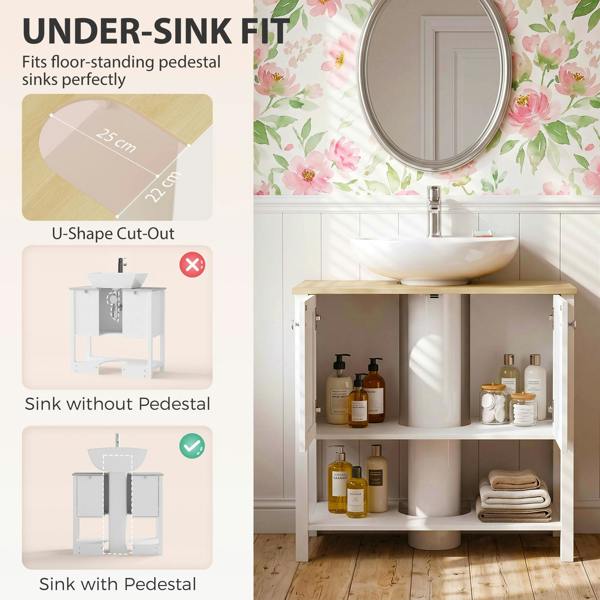 HOMCOM Under Sink Bathroom Cabinet with 2 Doors, Open Shelf, White