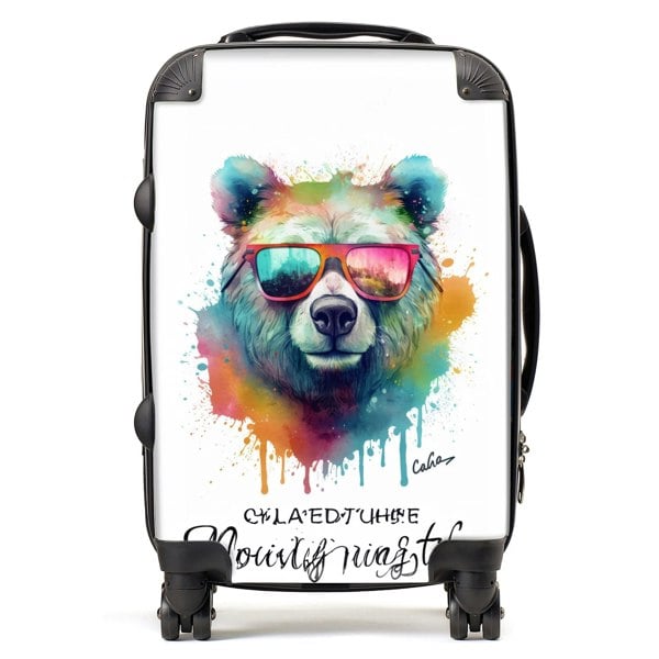 Warren Reed Splashart Colourful Bear In Glasses Suitcase