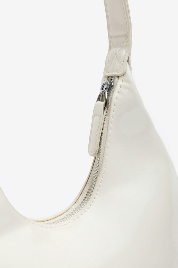 Where's That From Ecru Sleek Minimalist Hobo bag in Cream Patent Faux Leather
