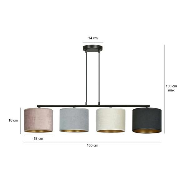 Emibig HILDE Pendant lamp 4 x E27 Black with Black, Grey and Pink Shade