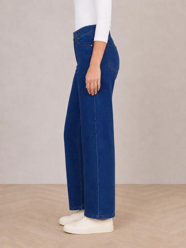 PennyPlain 5 Pocket Wide Leg Denim - Blue Wash