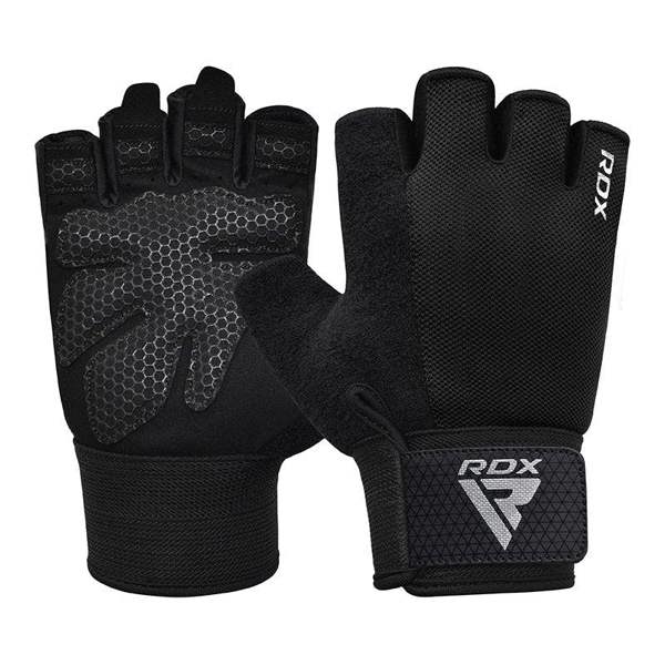 RDX Sports GYM WEIGHT LIFTING GLOVES W1 HALF BLACK PLUS