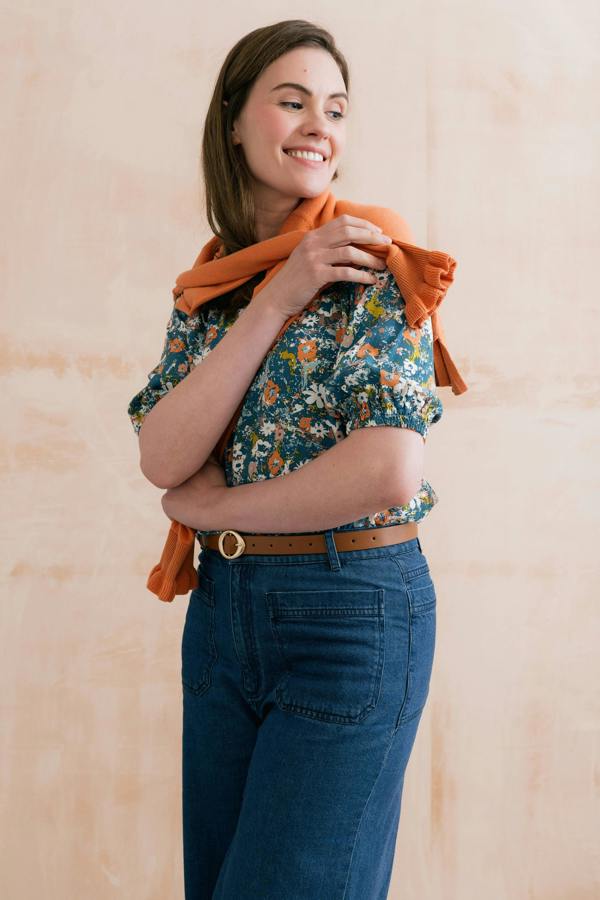 Lily & Me Meadow Printed Top Petrol
