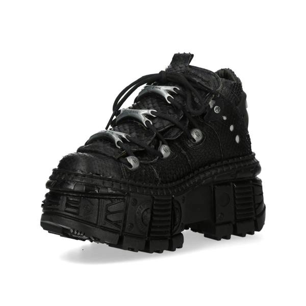 New Rock M-106WALL-C65 Python Black Leather Platform Ankle Boots