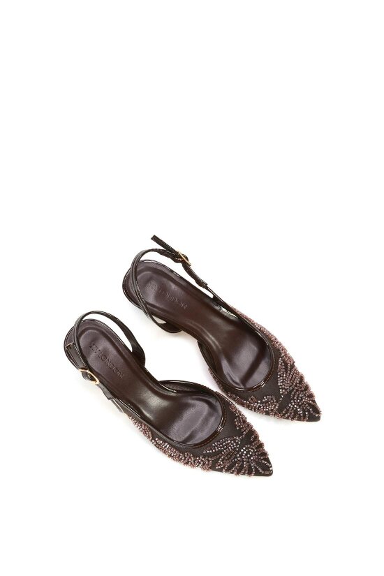 XY LONDON Embroidered Slingback Court Shoes With Kitten Heel