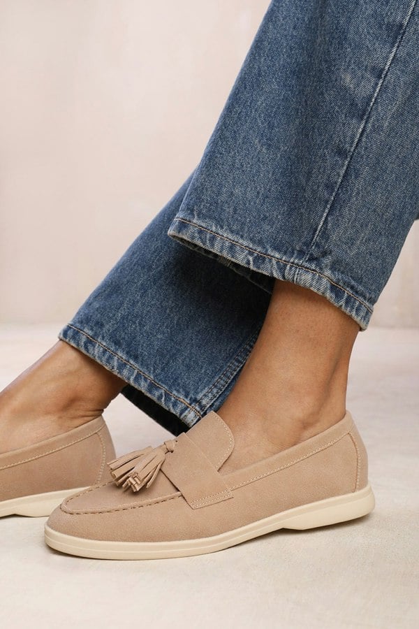 Where's That From Kenya Slip on Loafer With Tassel Detailing in Khaki Suede