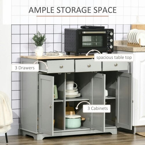 Wyld Haus Totoro Grey Sideboard With Natural Top 3 Doors 3 Drawers 3 Shelves