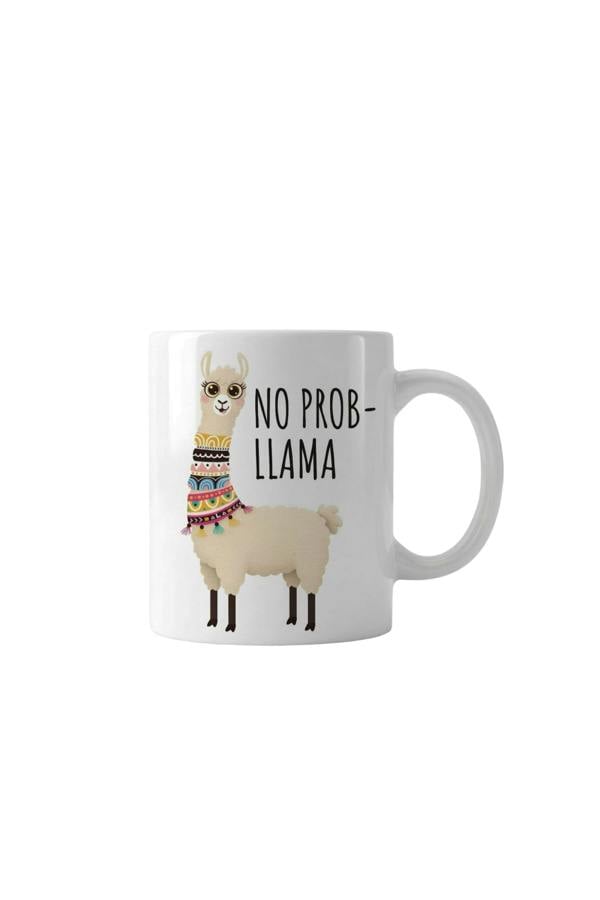 Dyzi No Prob-Llama Quote Ceramic Coffee Mug White Fun Animal Design