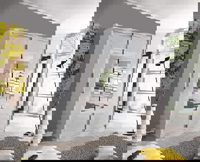 RAC3 Modern Bedroom Sliding Wardrobe, Ample Storage Space and Sleek Design comes in White/Grey/Black and Width 150cm/180cm/203cm