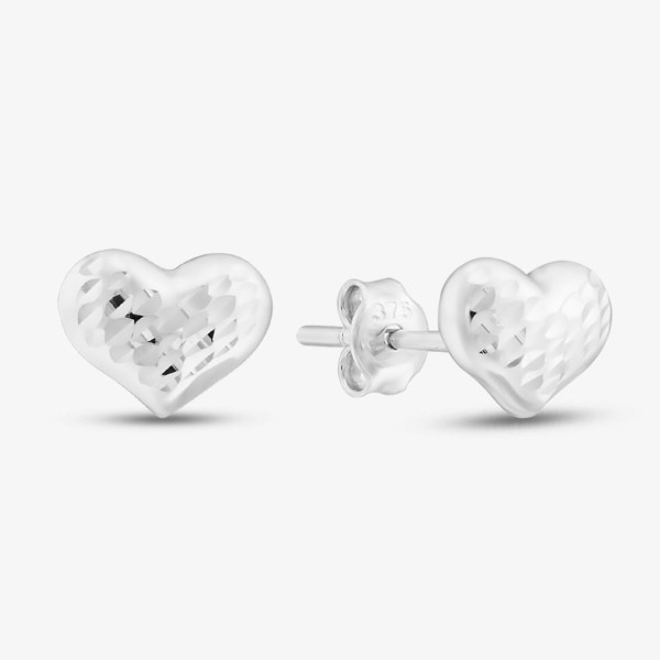 T. H. Baker 9ct White Gold Diamond Cut Heart Stud Earrings 5.55.8769