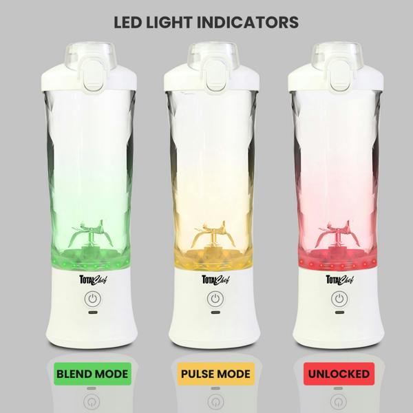 Total Chef 600ml Mini Blender Portable USB Smoothie Maker for Gym, Travel & Protein Shakes (White)