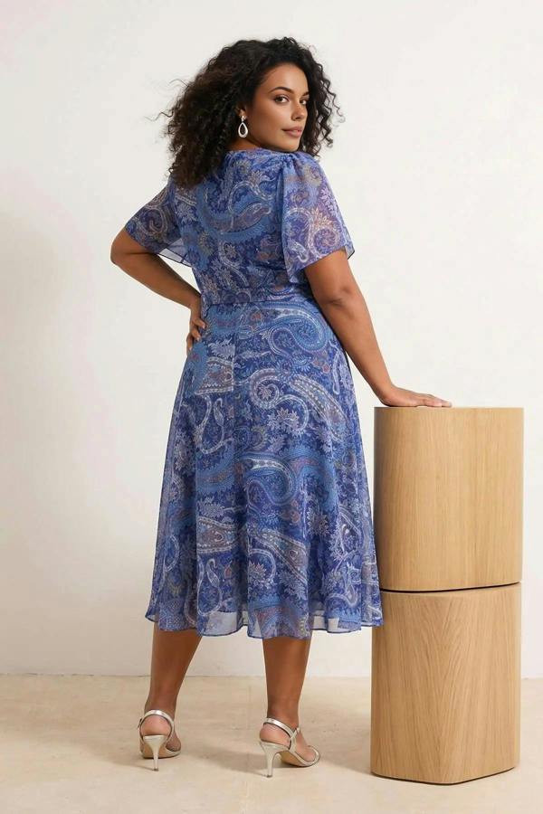 WOVCOR Patterned Chiffon Wrap Dress