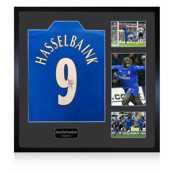 Jimmy Floyd Hasselbaink Signed Chelsea Shirt Elite Frame