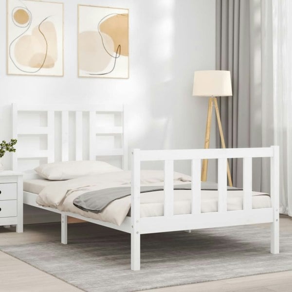 Berkfield Bed Frame with Headboard White 100x200 cm Solid Wood