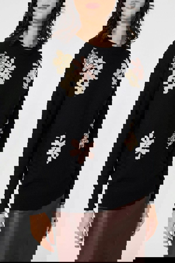 Black | Sequin Floral Embellished Relaxed Jumper
