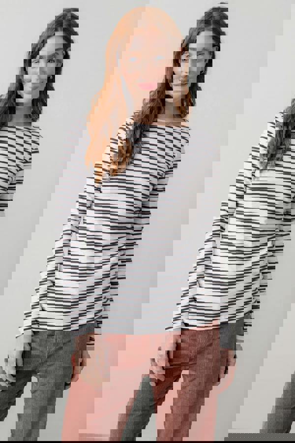 Lily & Me Monica Jersey Striped Long Sleeve Top Chocolate