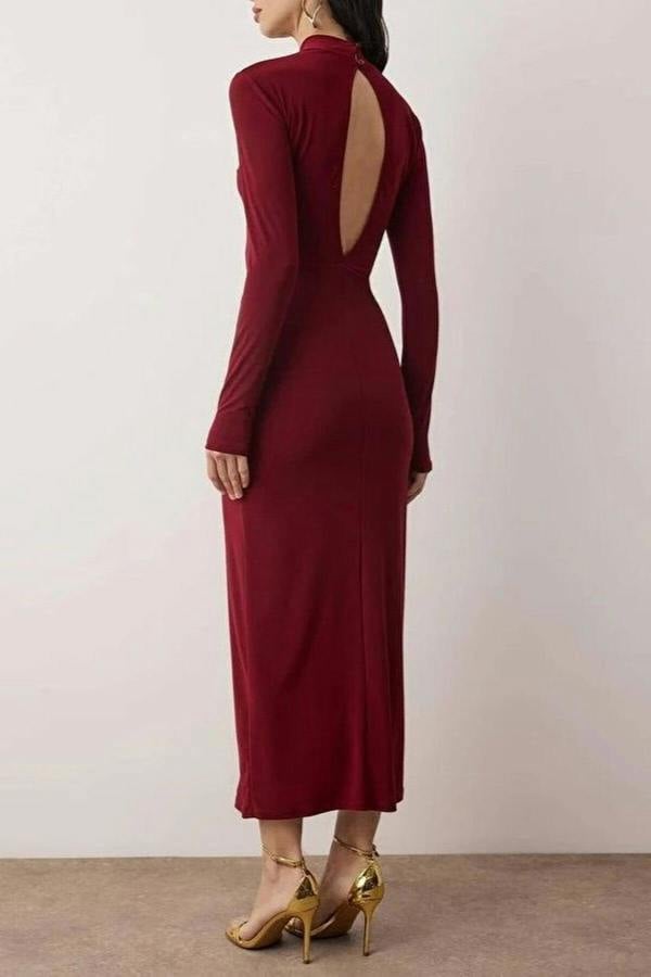 WOVCOR Knit Maxi Dress with Lining and Accessory Details