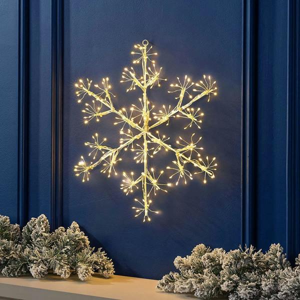 Shatchi 64cm Starburst Snowflake Silhouette with 300 Warm White Twinkling Micro LED Lights