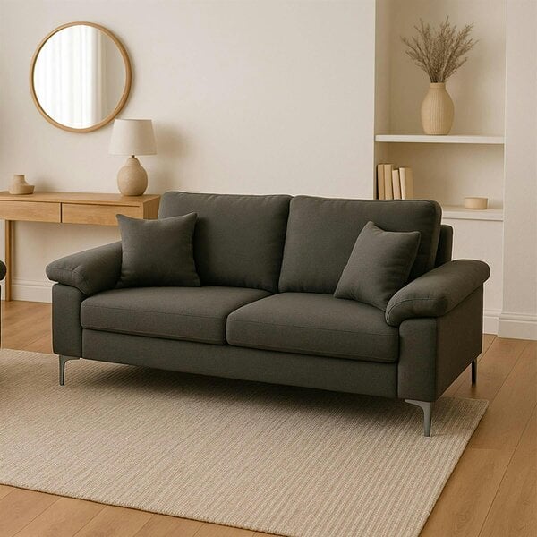 Kosy Koala Modern Grey Fabric Sofa Set 2 1 Seater with Chrome Legs And Cushions
