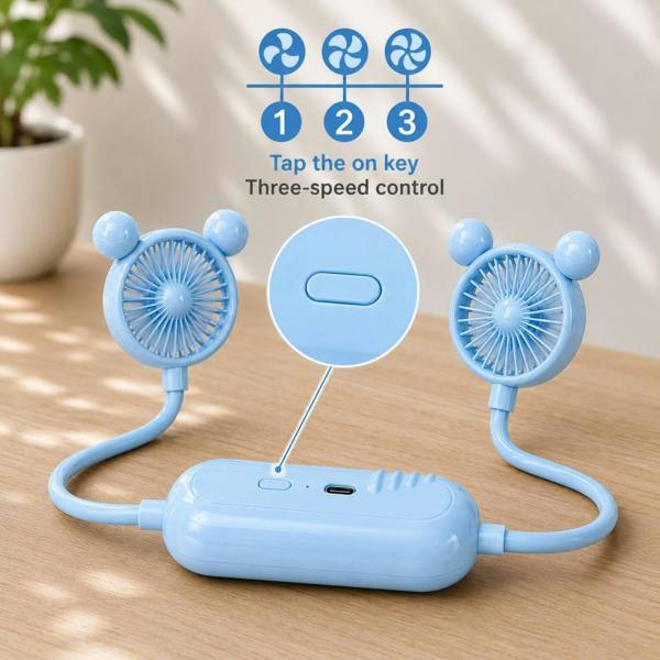 Dyzi Portable Neck Fan USB Rechargeable 3 Speed Blue