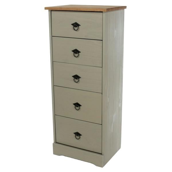 Core Products Corona Grey Modern 5-Drawer Narrow Chest of Drawers