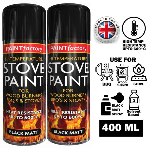 Paint Factory 2X High Temp Black Stove Spray Paint 400ml