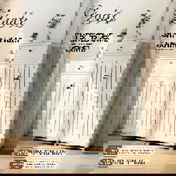 Levede Shoe Cabinet Storage Cupboard Wooden Footwear Stand Rack 2 Doors White