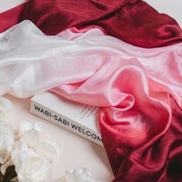 Burgundy Ombre Silk Scarf – Hand-Dyed Mulberry Silk, Wedding Guest & Evening Wrap
