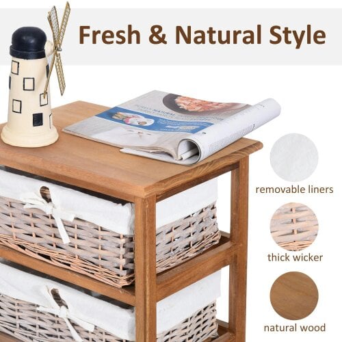 Wyld Haus Yorila Wood Natural Finish 5 Drawer Dresser With Wicker Baskets