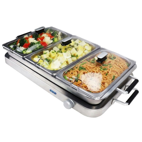 Callow Premium Large Buffet Warmer & Server Hot Plate - 3 x 2.5lt capacity and Keep Warm