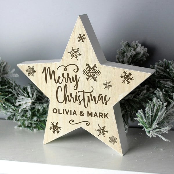Personalised Memento Company Personalised Merry Christmas Rustic Wooden Star Decoration