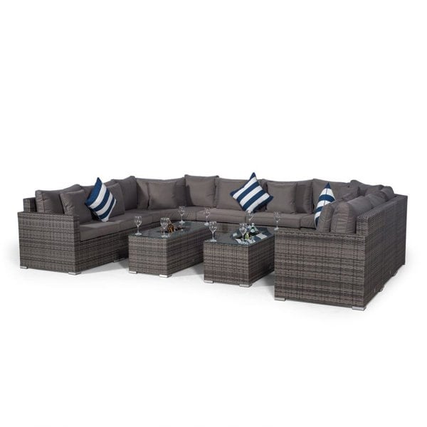 Giardino Santorini U Shape Modular 8 Seat Rattan Sofa Set With 2 Large Drinks Cooler Coffee Tables