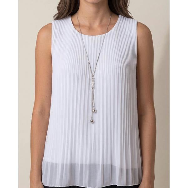 Blue Vanilla Sleeveless Pleated Top With Necklace