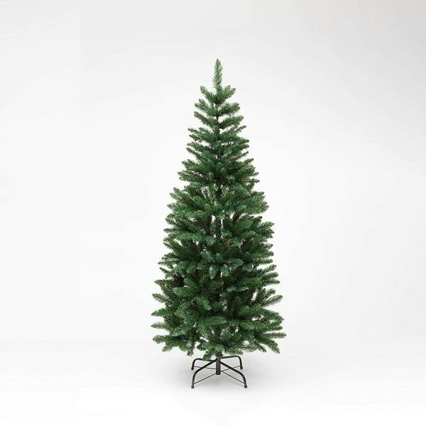 5ft to 8ft Slim Green Pine Artificial Christmas Tree with Pencil Point Tips and Metal Base image 8