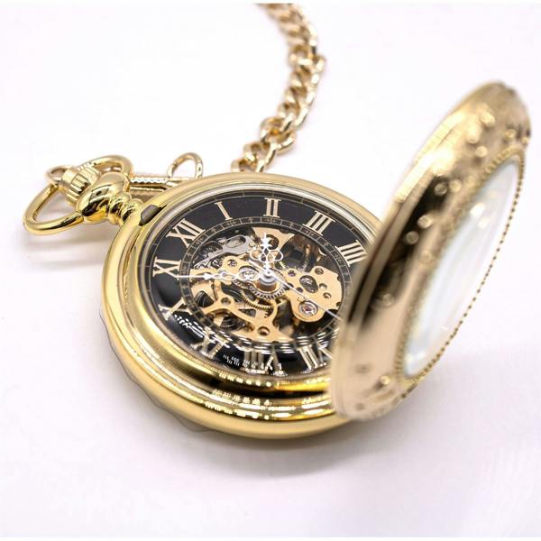 Infinity Leather Vinatage Mechanical Alloy Skeleton Half Hunter Pocket Watch
